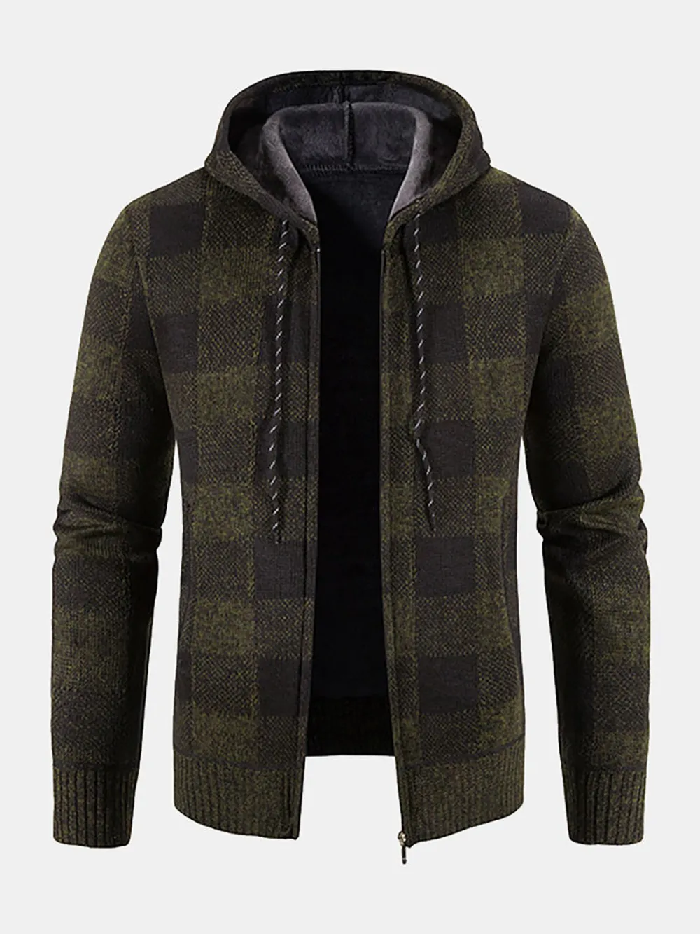 Plaid Zip Up Hooded Sweater