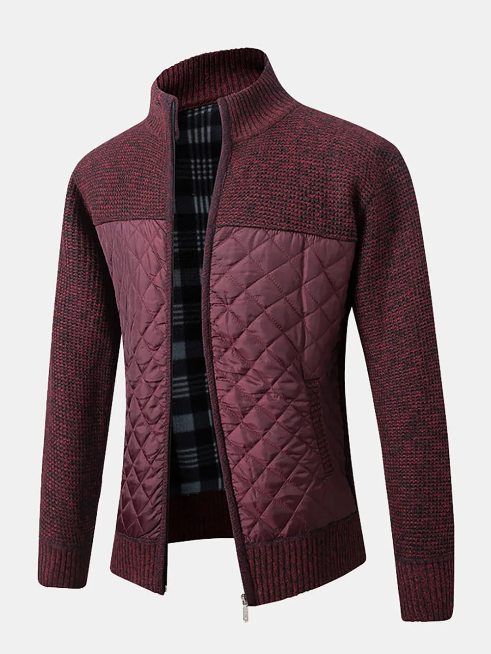 Quilted Patchwork Zip Up Sweater