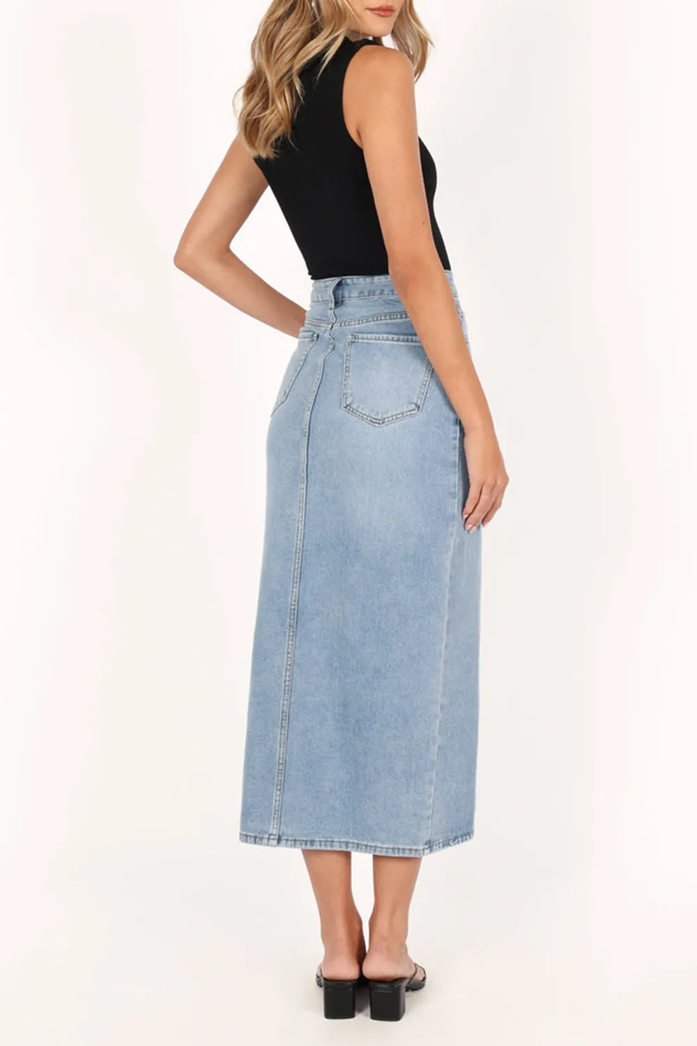 DANA DENIM MIDI SKIRT - BLUE WASH