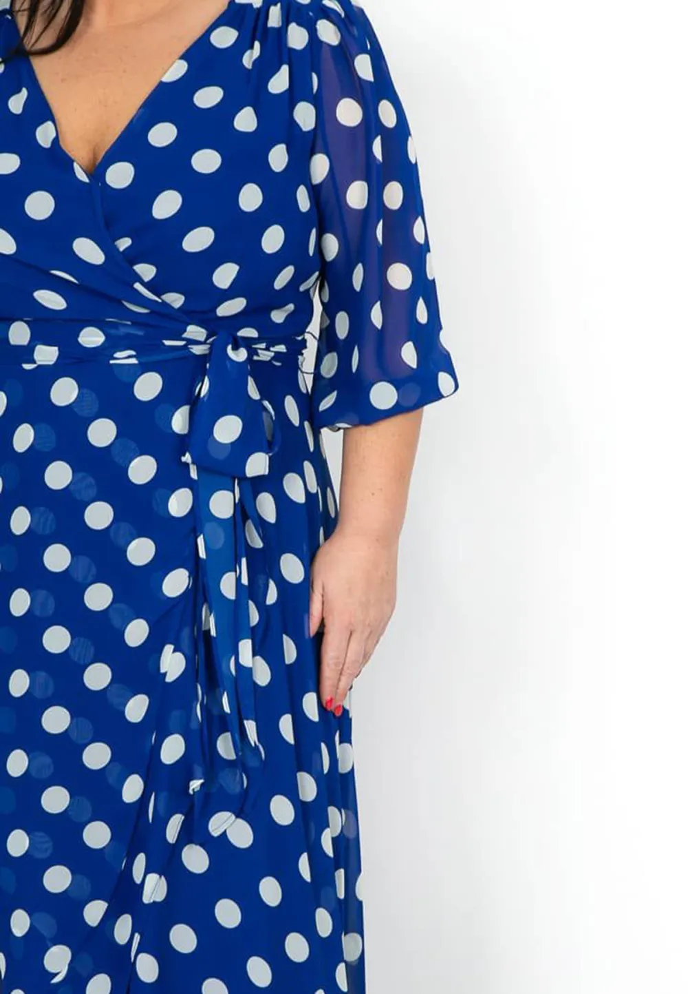 Royal Polka Dot Faux Wrap Dress