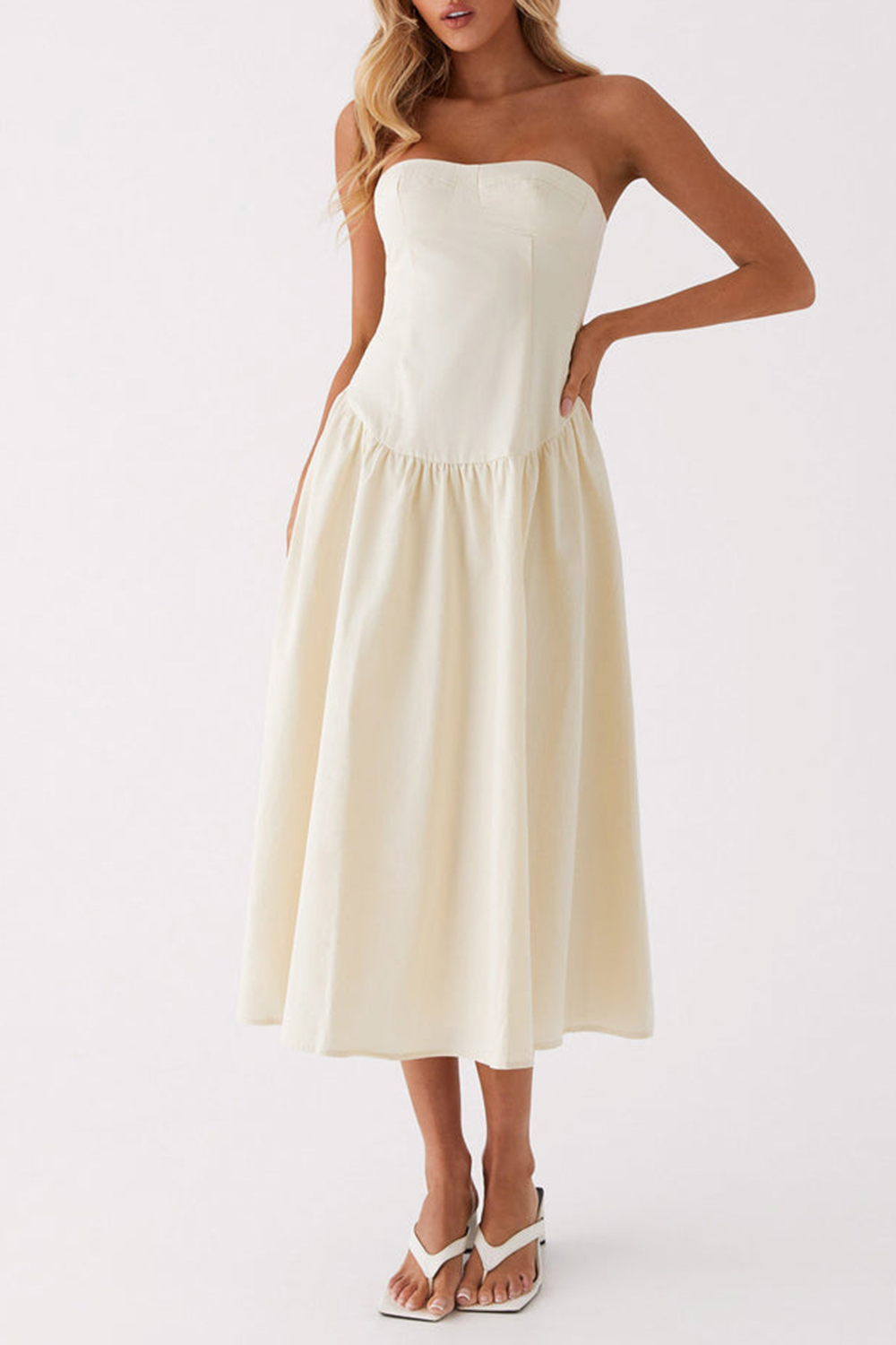 Rosebud Bustier Midi Dress - Ivory