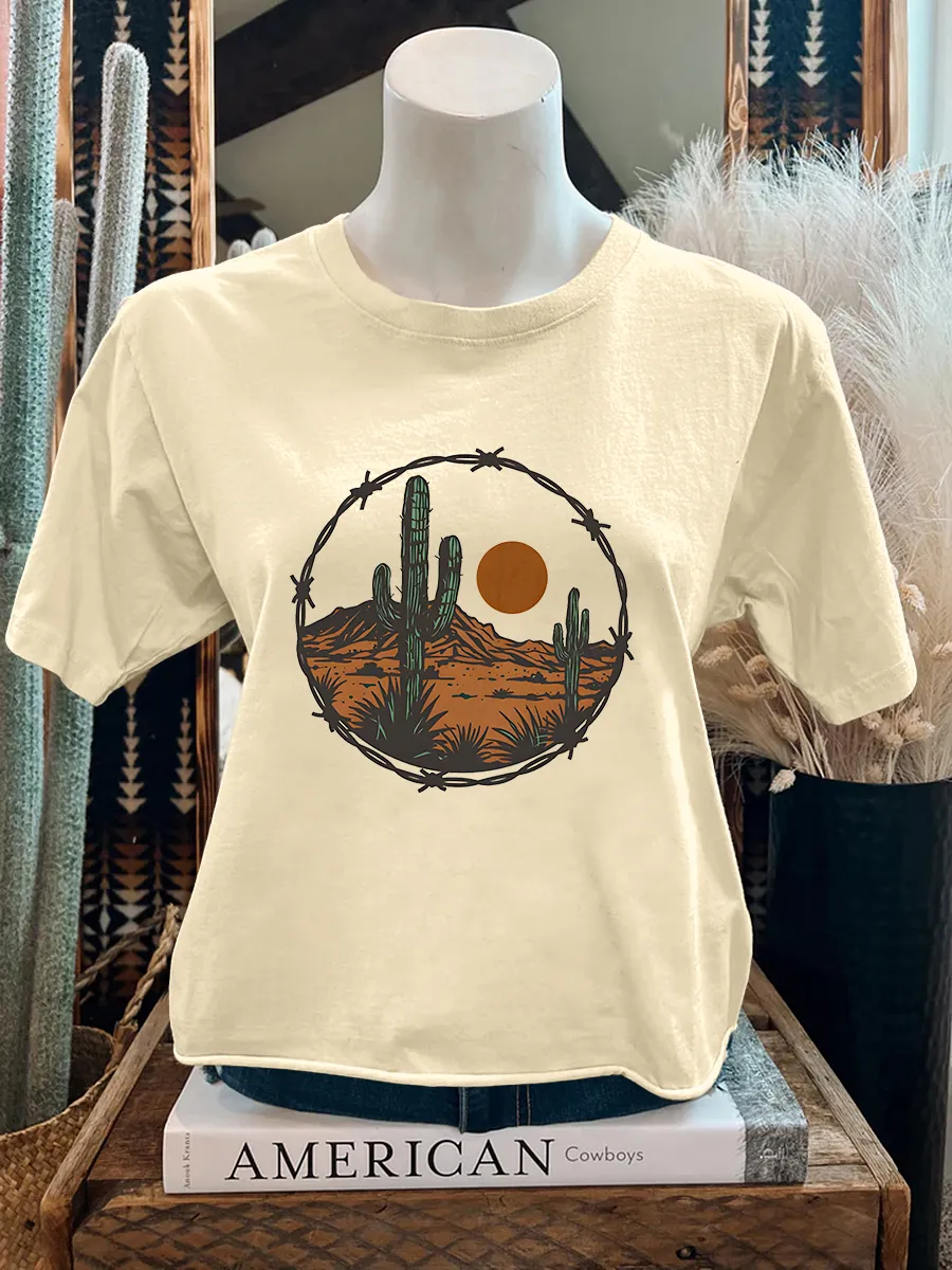 Desert Scene Cactus Barbwire Tee