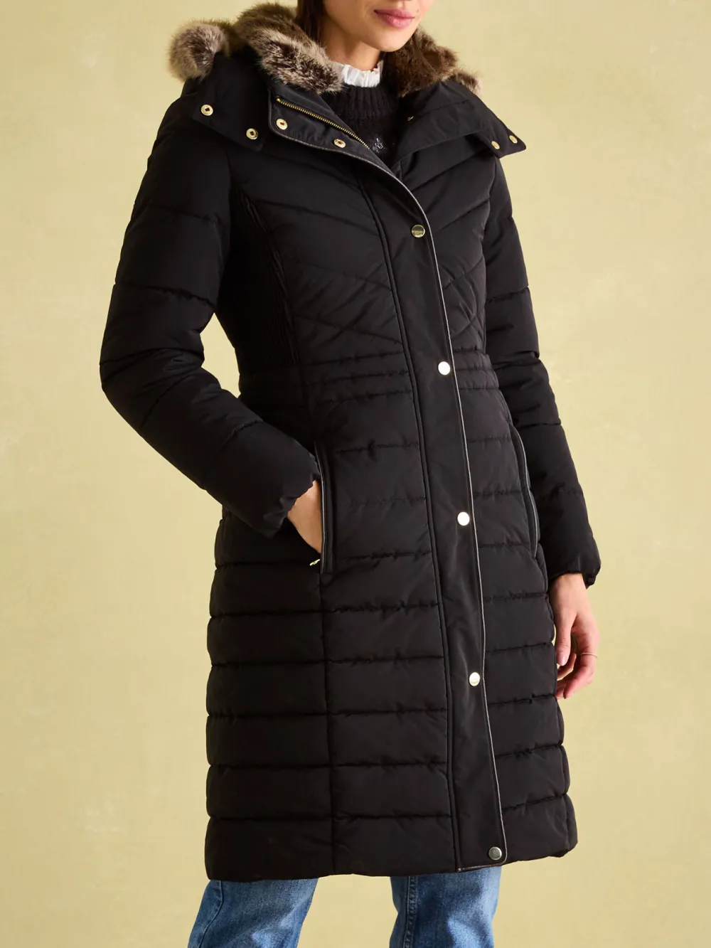 Cherington Black Showerproof Longline Padded Coat