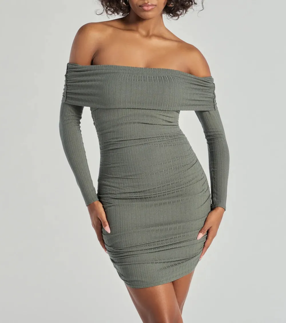 Flawless Style Knit Off-The-Shoulder Long Sleeve Mini Dress