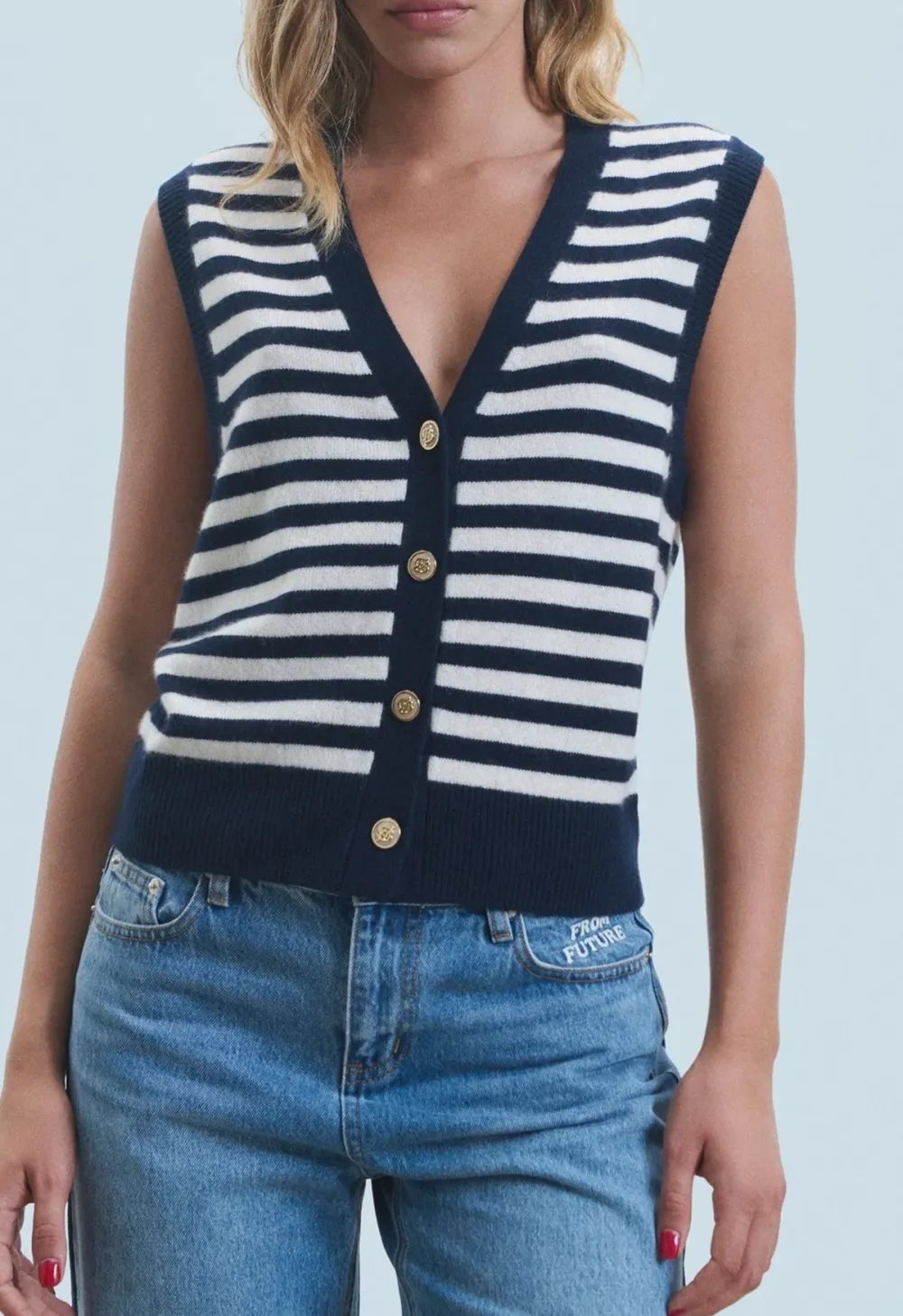 Striped V-Neck Sleeveless Vest