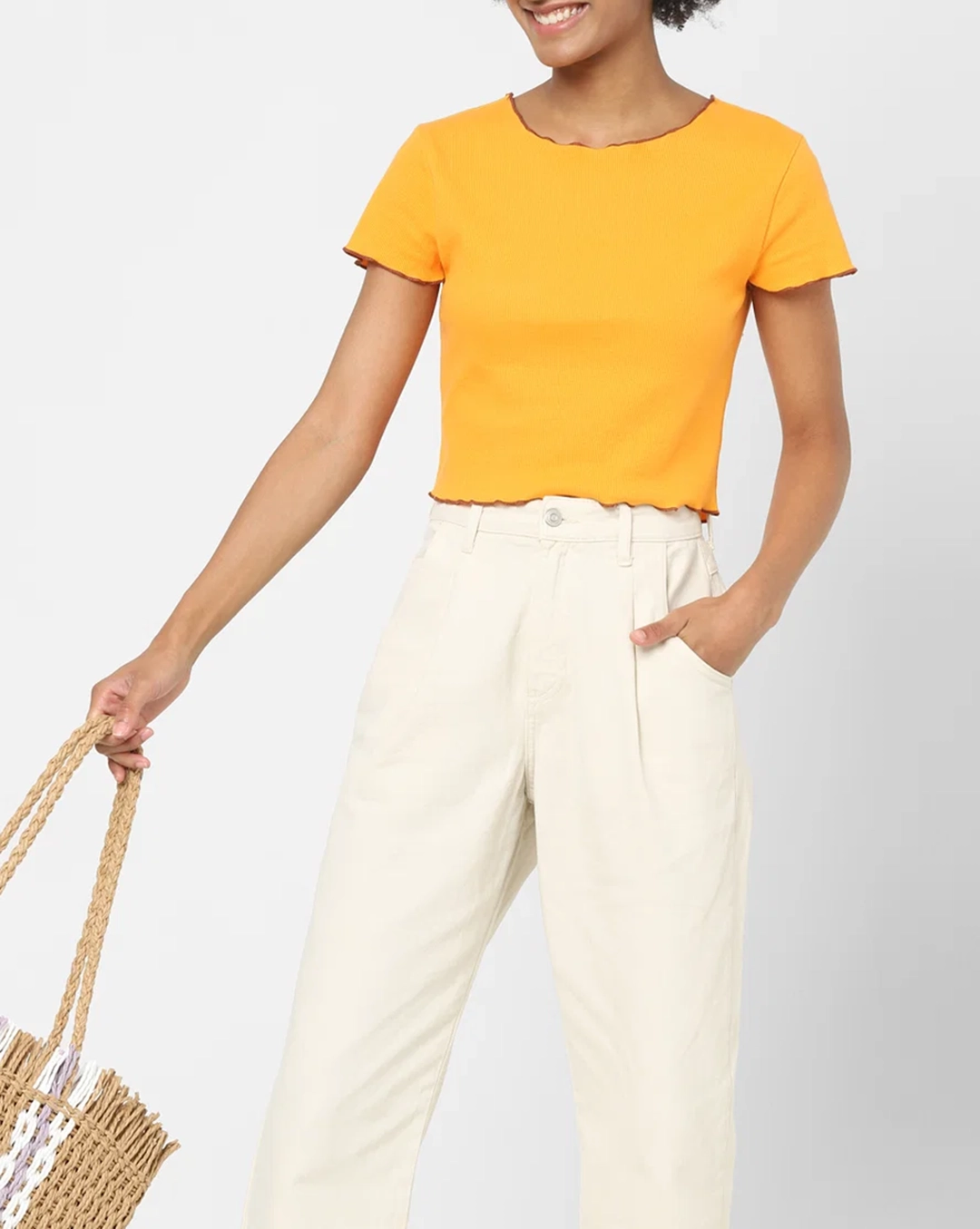 Orange Ribbed Crop Top