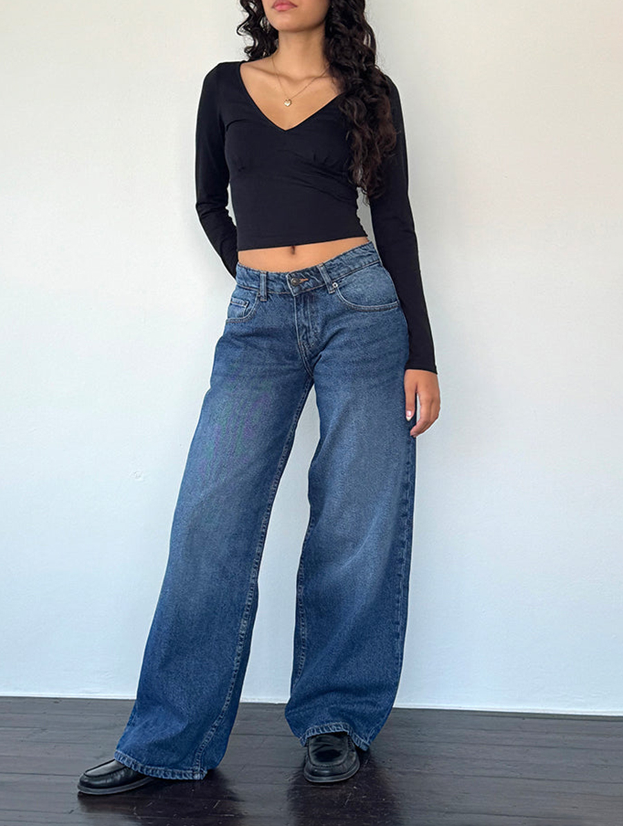 College Blue Roomy Extra Wide Low Rise Jeans