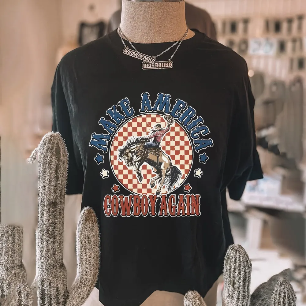 Checkered Make America Cowboy Again T-shirt