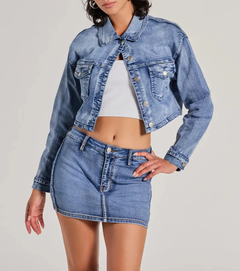 Trendy Classic Cropped Denim Jacket