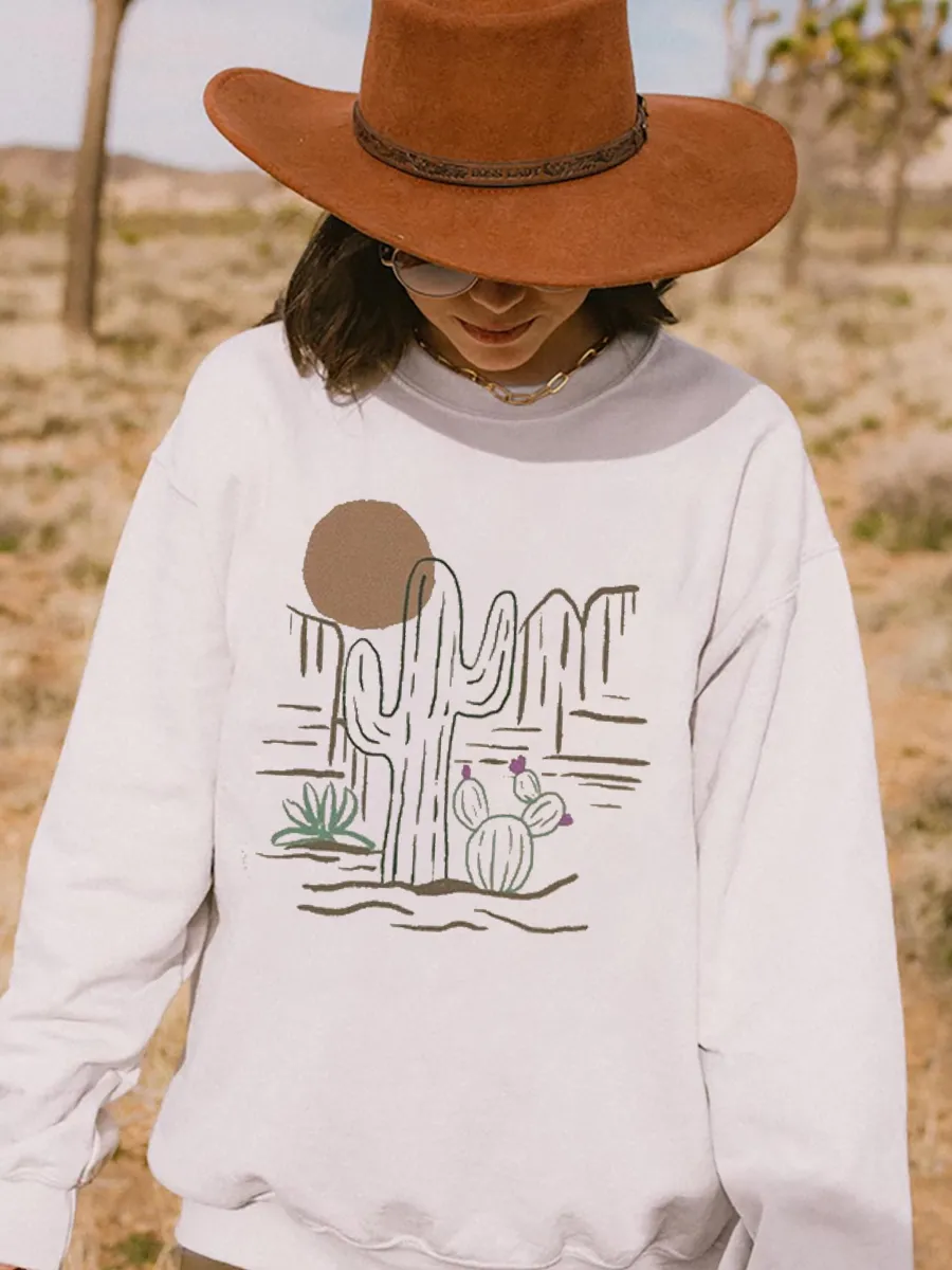 Western Desert Cactus Pattern Sweatshirt