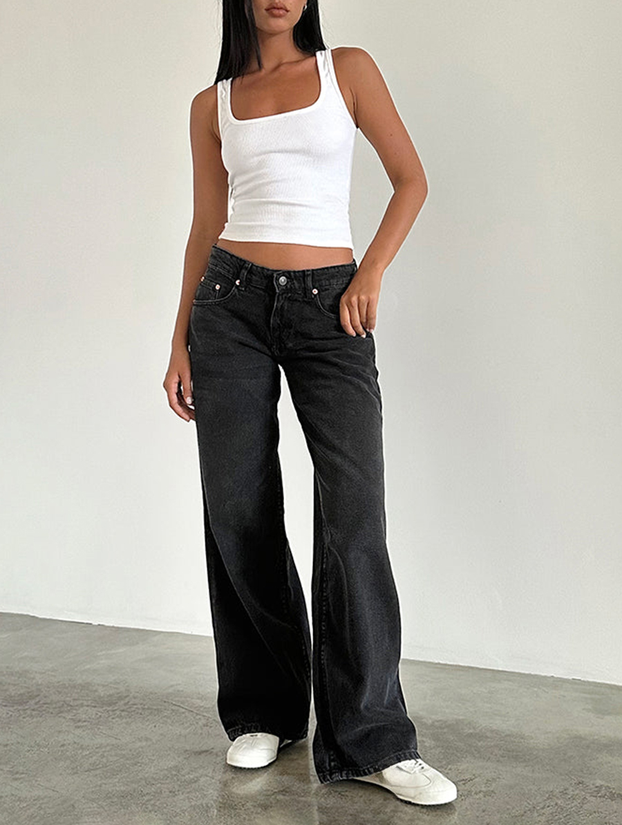 Washed Black Roomy Extra Wide Low Rise Jeans