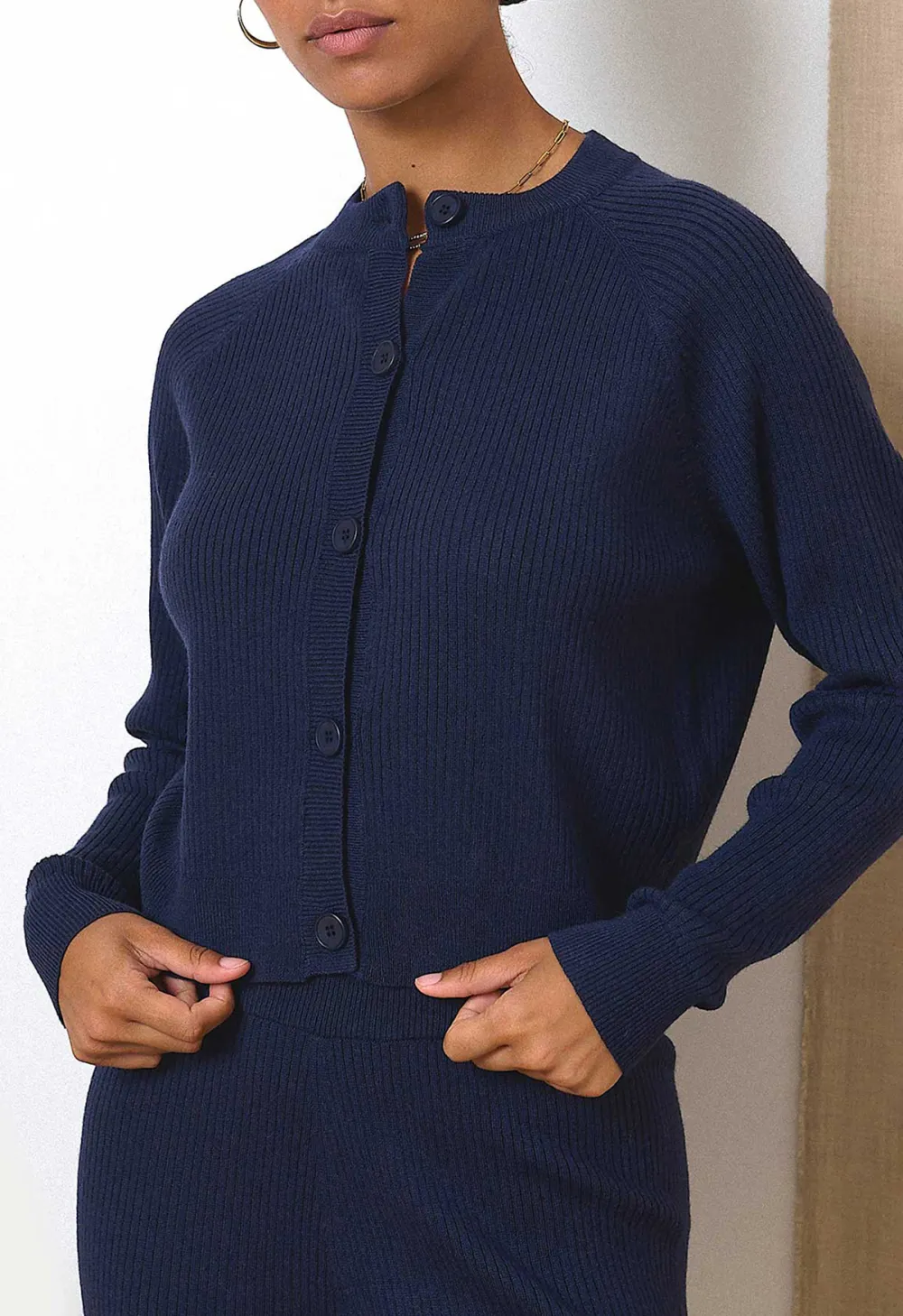 Navy Long-Sleeved Classic Cardigan