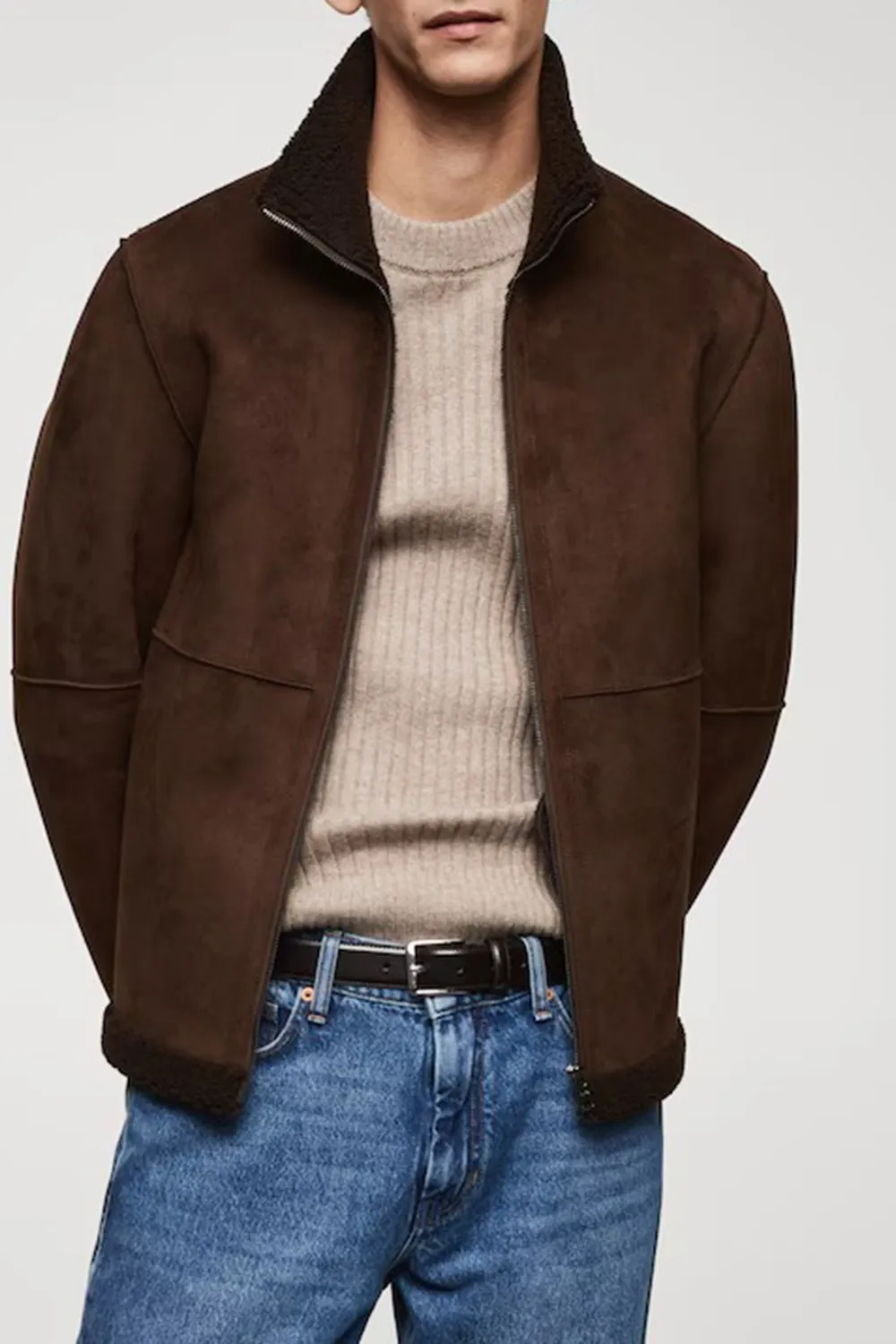 Shearling-lined leather-effect jacket