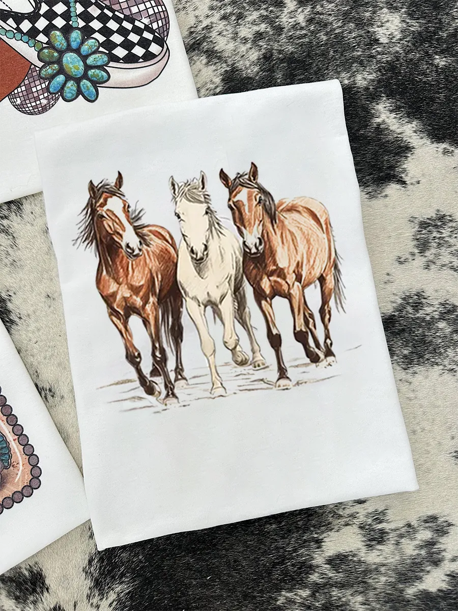 Three Horses Western Graphic T-shirt