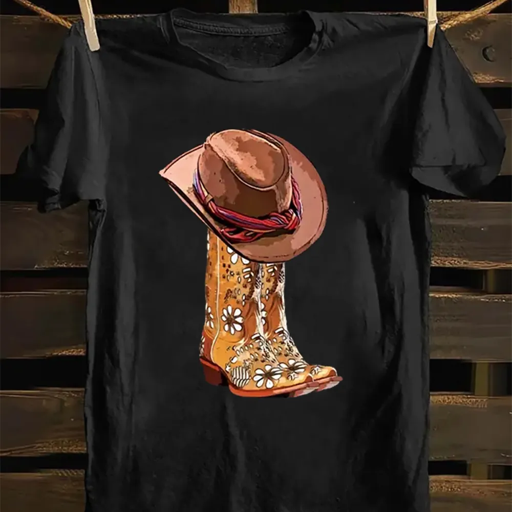 Western cowboy hat and boot printed T-shirt