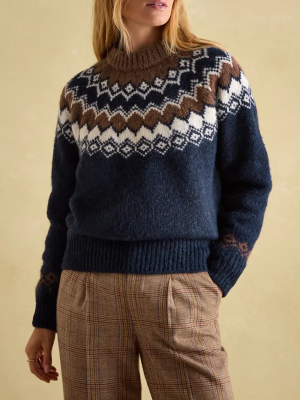 Lowry Navy/Camel Fairisle Pattern Jumper