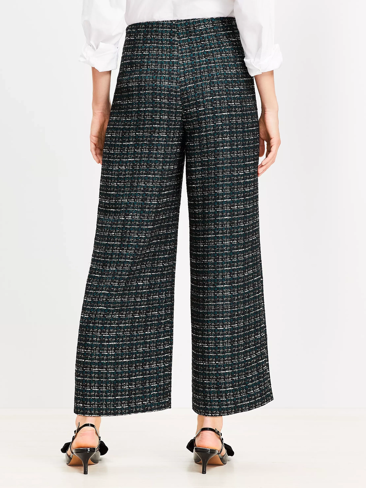 Darted Palazzo Pants in Textured Tweed