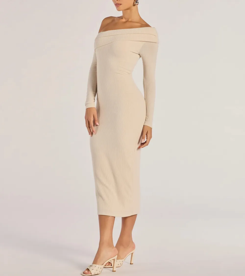 Sharp Lines Asymmetrical Long Sleeve Midi Dress