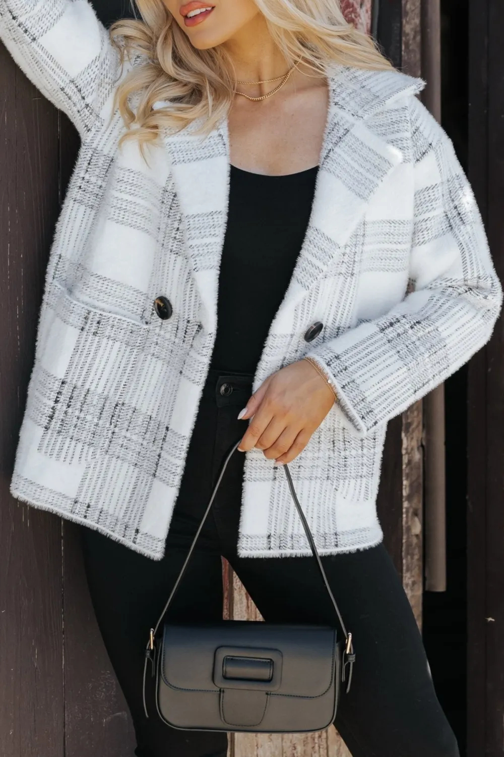 Black and White Plaid Blazer Jacket