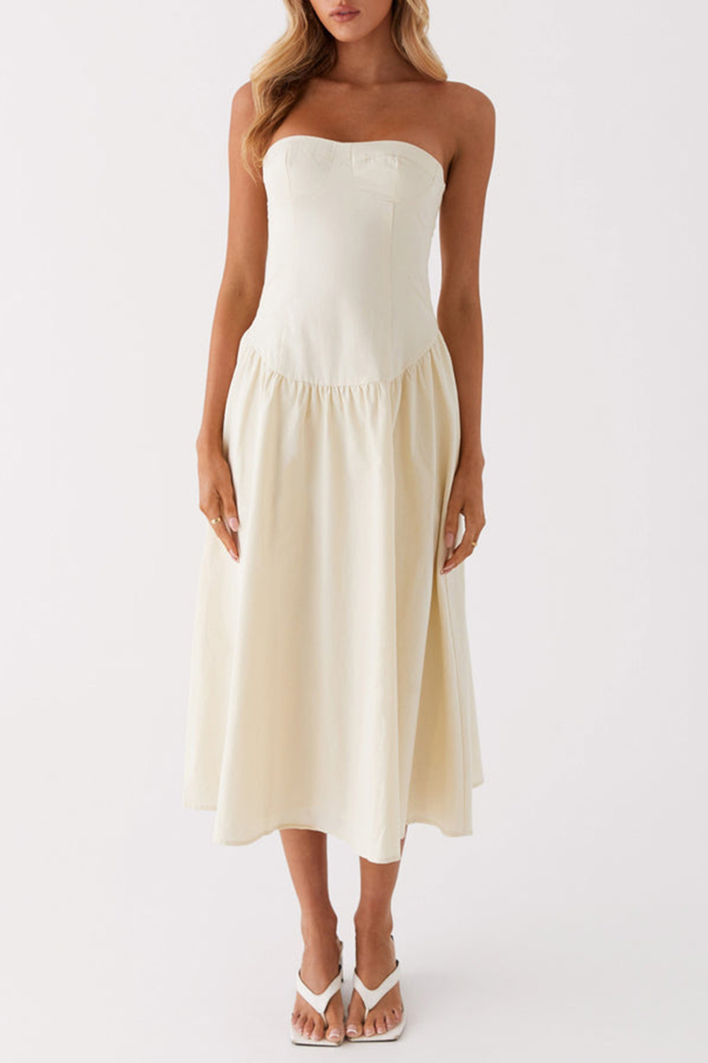 Rosebud Bustier Midi Dress - Ivory