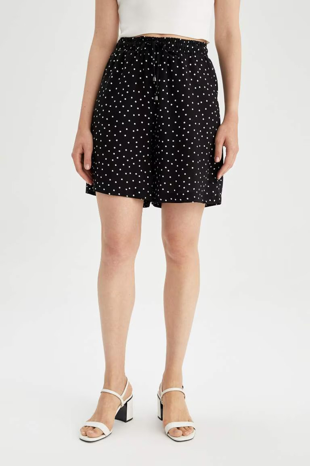 Dot Patterned Pocket Relax Fit Bermuda Shorts