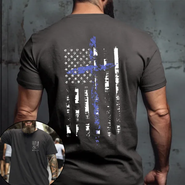 Men'S T-Shirt American Flag Cross T-Shirt Solid Color Printed Short-Sleeved Top