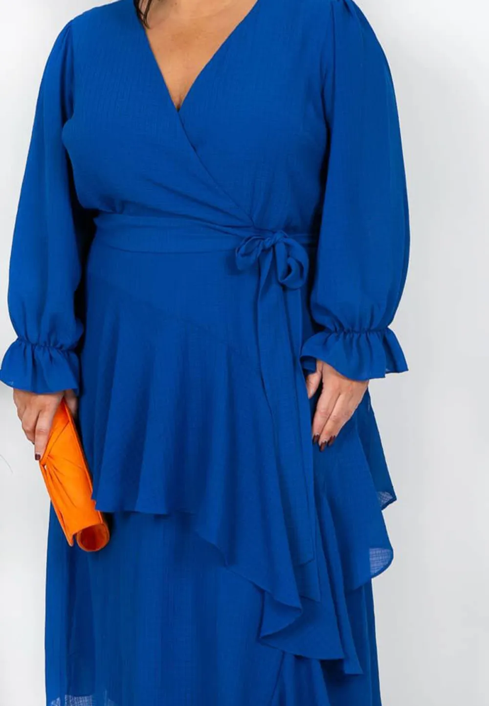 Royal Blue Ruffle Wrap Dress