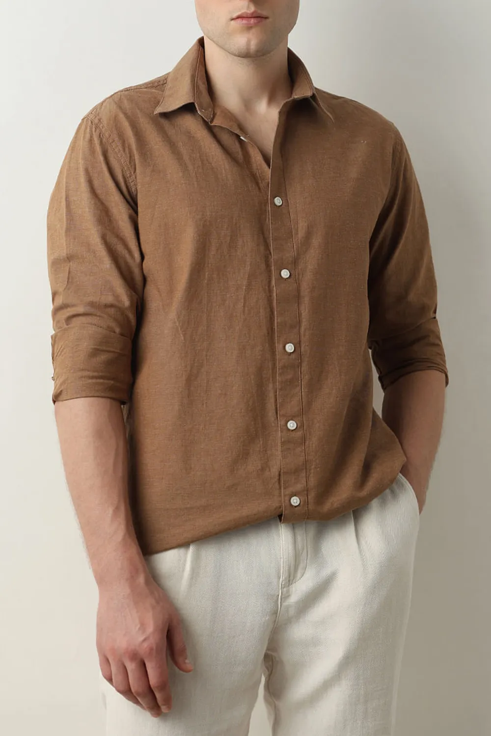 Brown Linen Full Sleeves Shirt