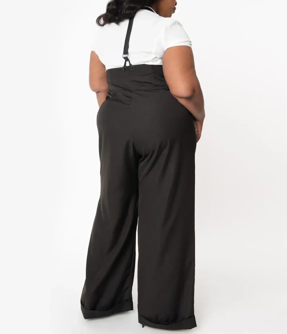 Unique Vintage Plus Size 1930s Black Thelma Suspender Pants