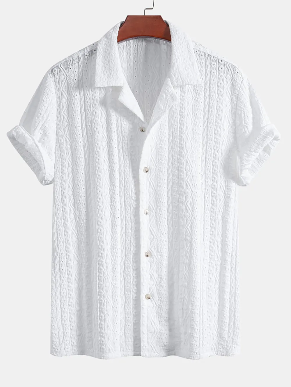 Geometric Jacquard Textured Cuban Shirt