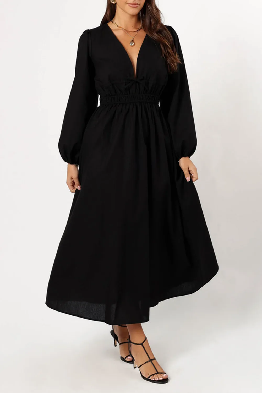 CECE LONG SLEEVE MAXI DRESS - BLACK