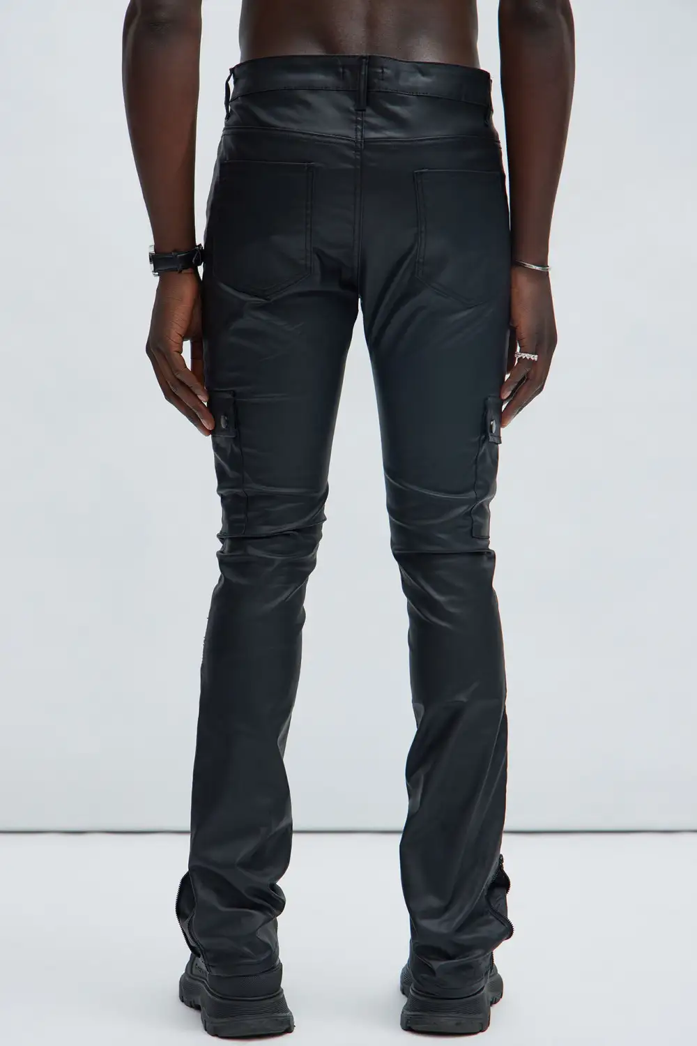 On The Verge Waxed Cargo Zipper Flare Pants