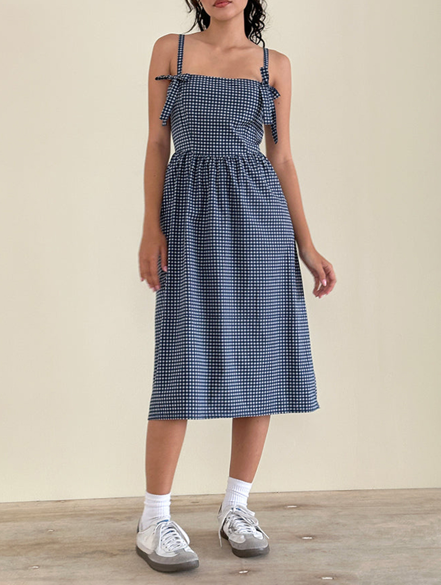 Sloane Midi Dress In Mini Dark Blue Gingham