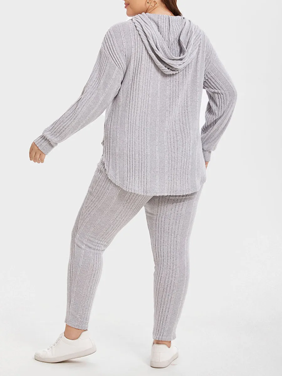 Ribbed Knit Drop Shoulder Hoodie & Pants Set