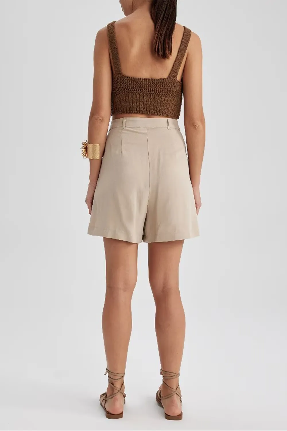 Normal Waist Linen Blend Shorts