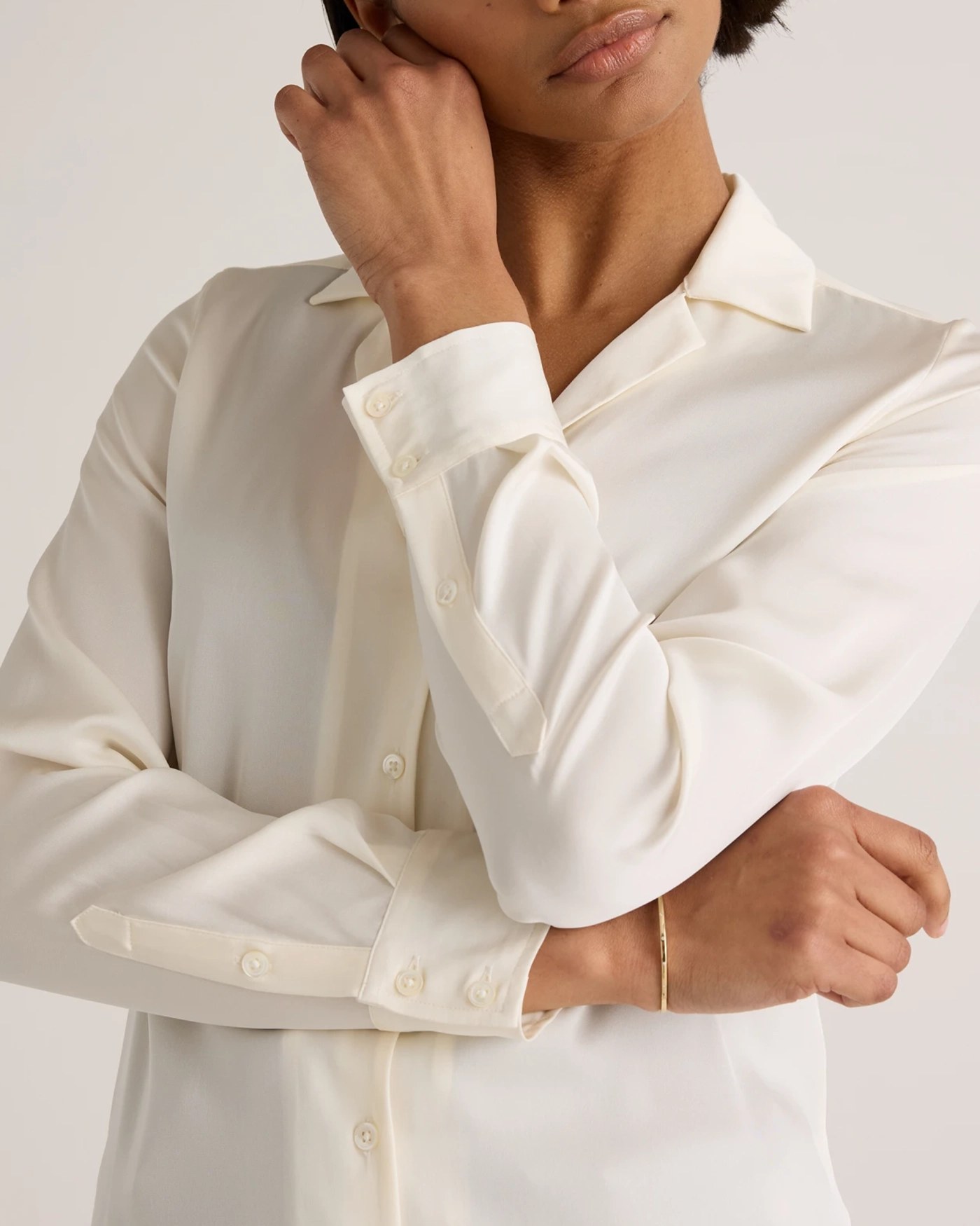 Stretch Silk Notch Collar Blouse