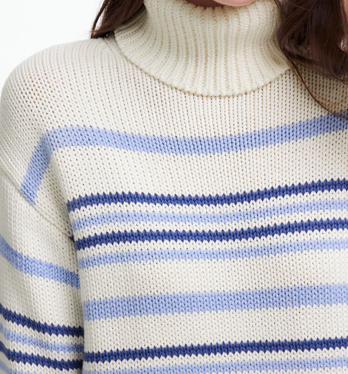 Ribbed Cotton Turtleneck Sweater in Stripe