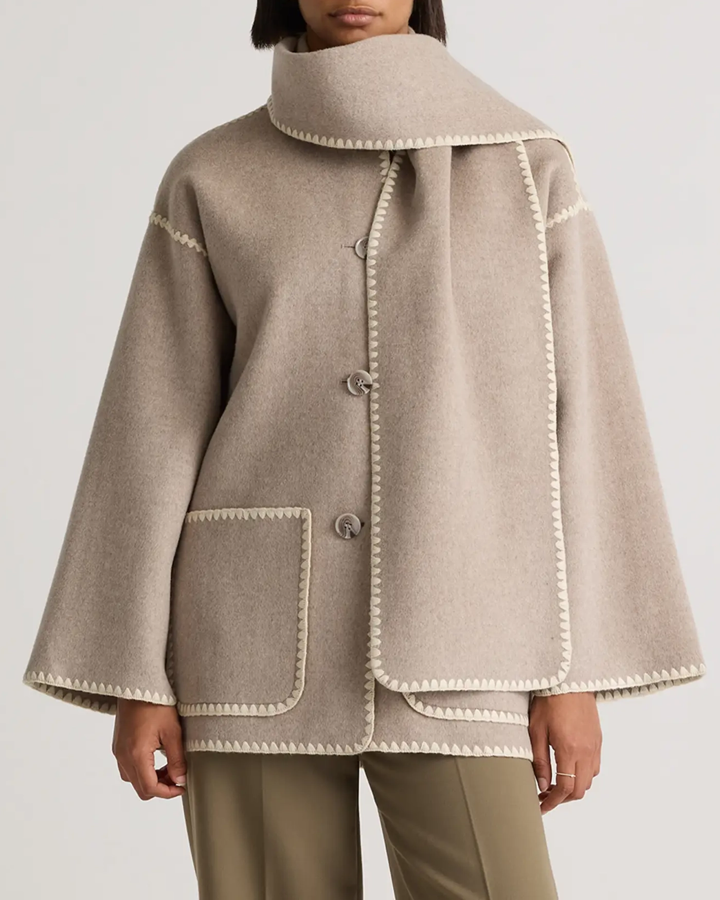 Double-Faced Merino Wool Scarf Coat