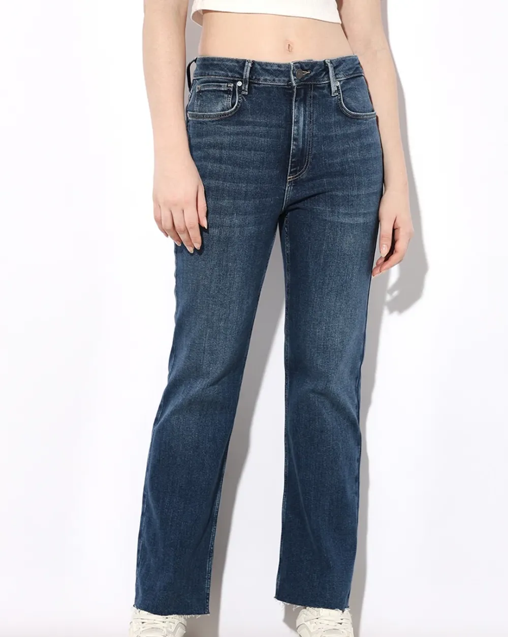 Blue High Rise Flared Cropped Jeans