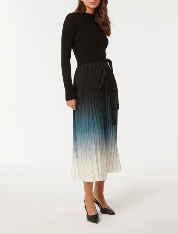 Harmony Ombre Pleat Midi Dress