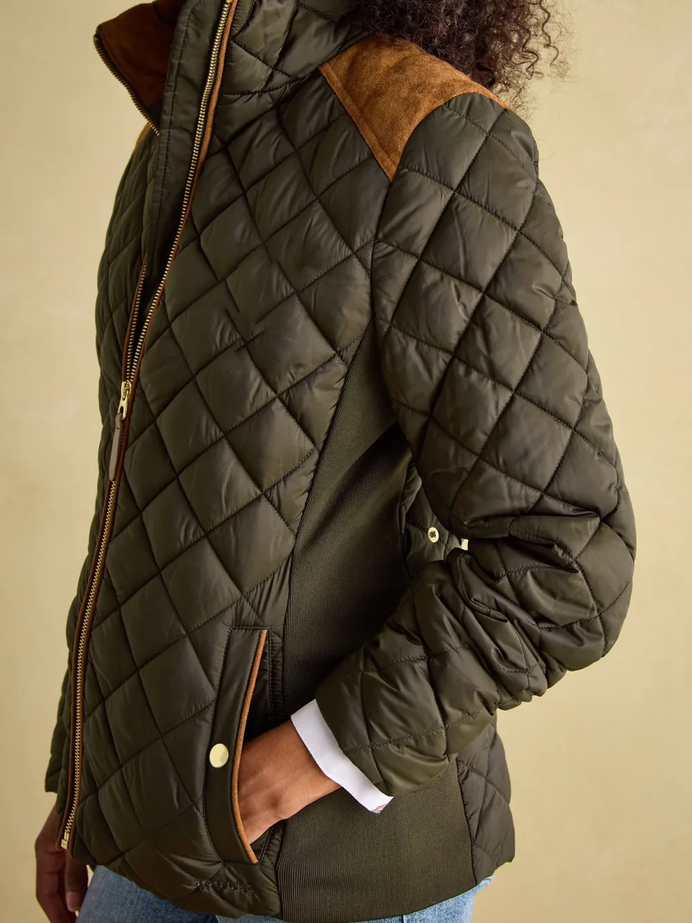 Khaki Green Showerproof Diamond Quilted Coat