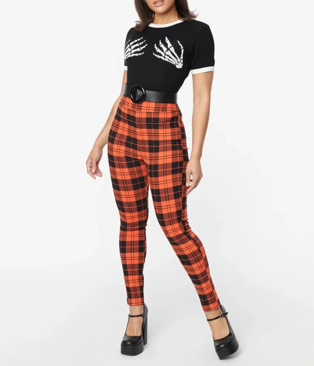 Unique Vintage Orange Plaid Rizzo Cigarette Pants