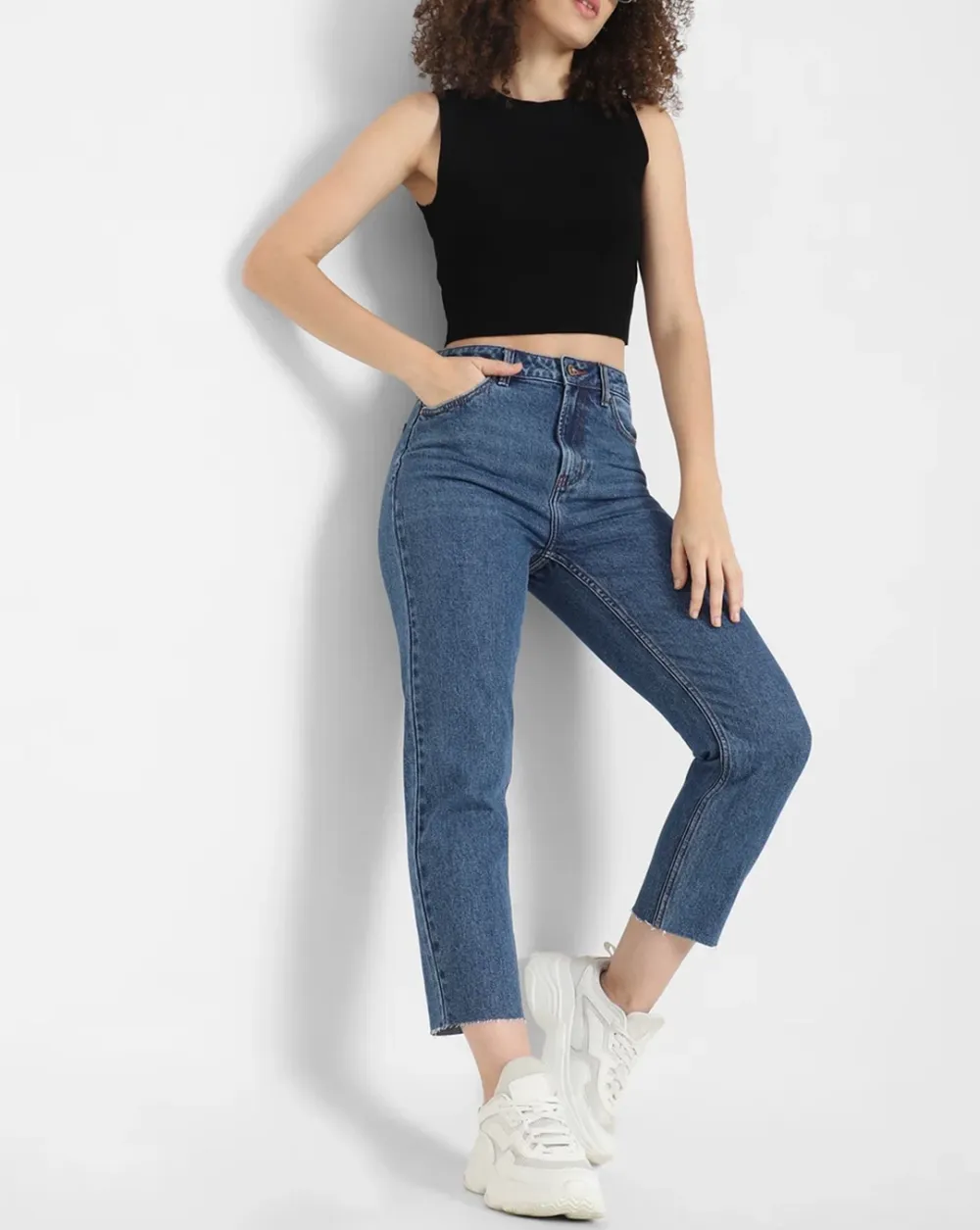 Blue High Rise Mom Fit Jeans