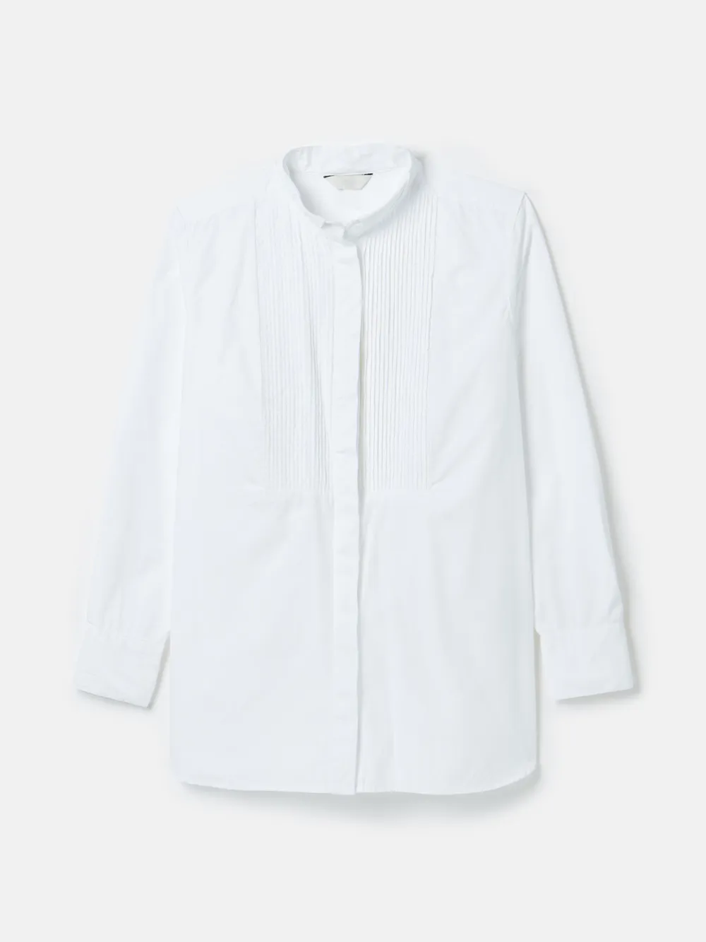 Long Sleeve Adeline White Pleated Tuxedo-Style Shirt