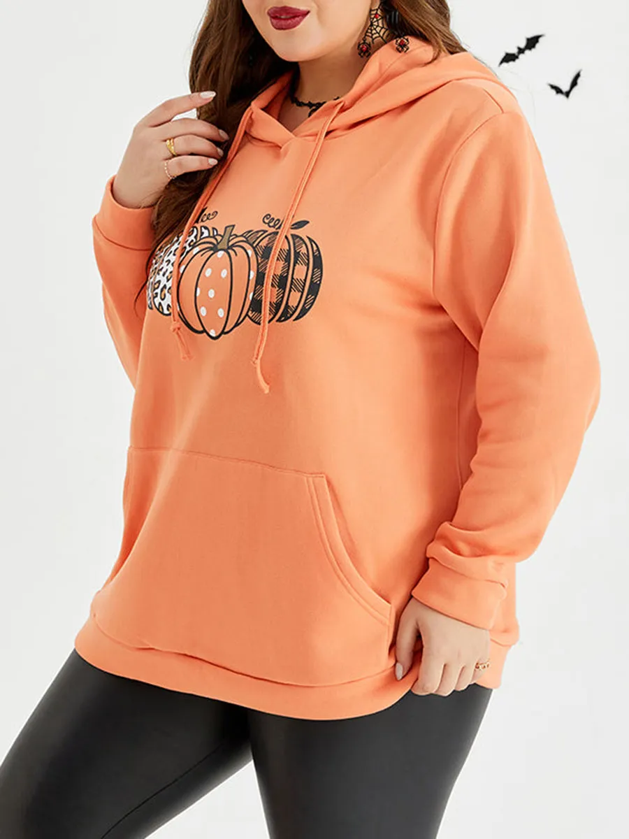 Halloween Pumpkin Pattern Drawstring Hoodie