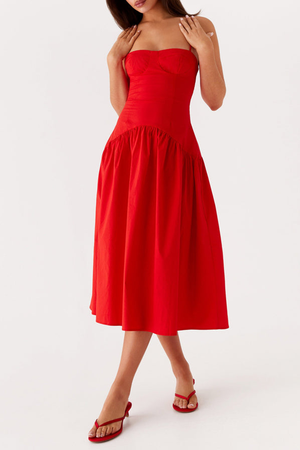 Yvette Corset Midi Dress - Red