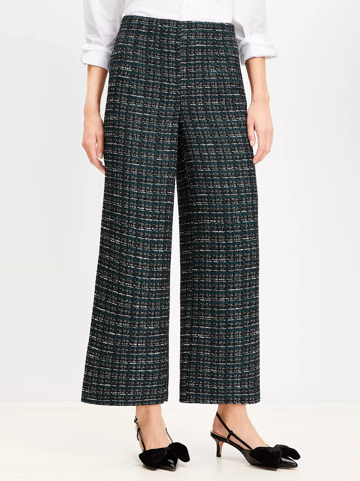 Darted Palazzo Pants in Textured Tweed