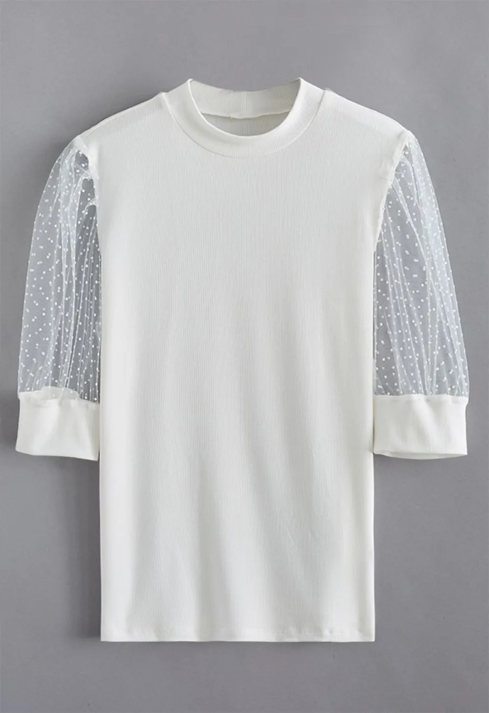 LOCK DOTS ELBOW SLEEVES RIBBED TOP IN WHITE