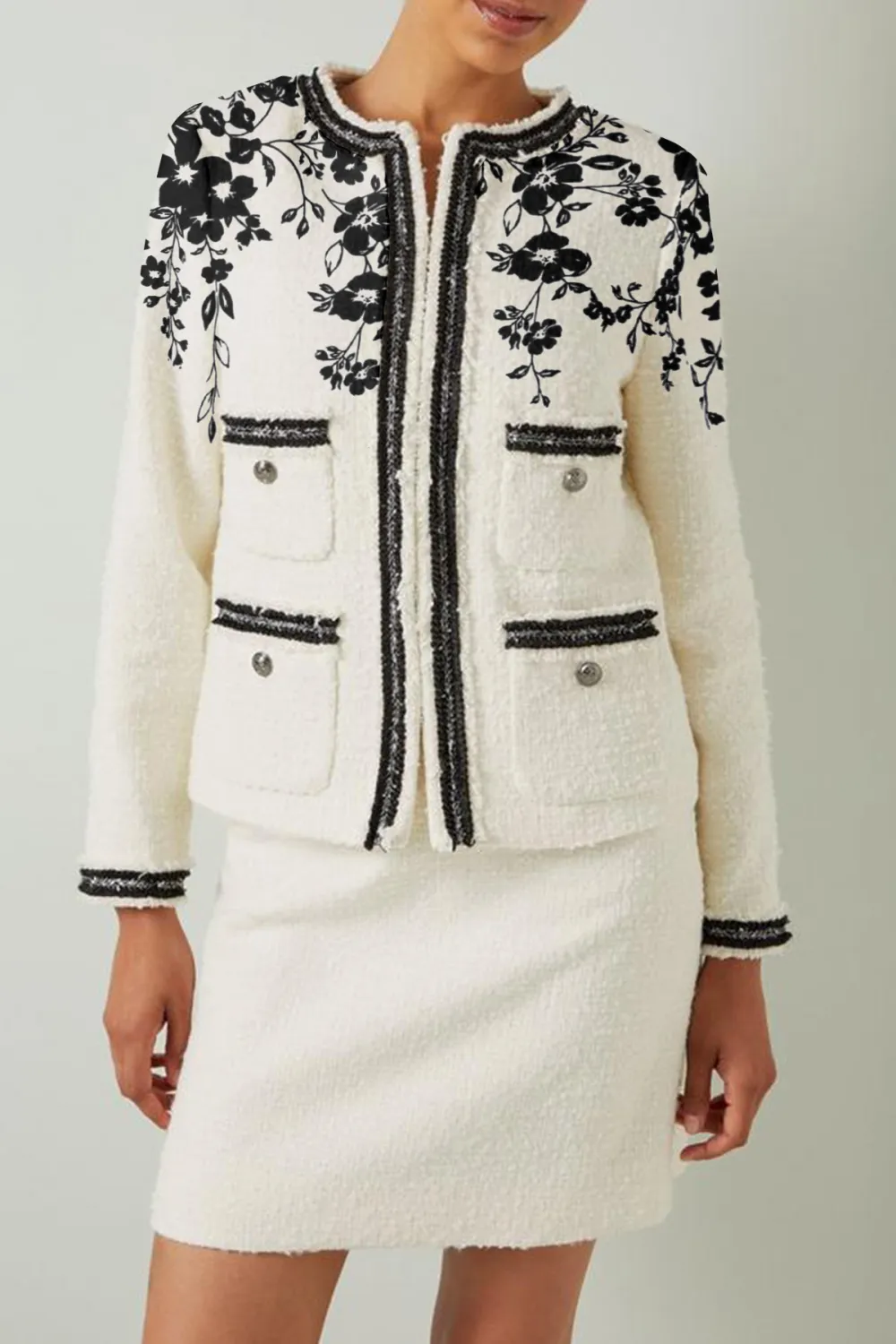 Charlie Cream Tweed Trim Jacket