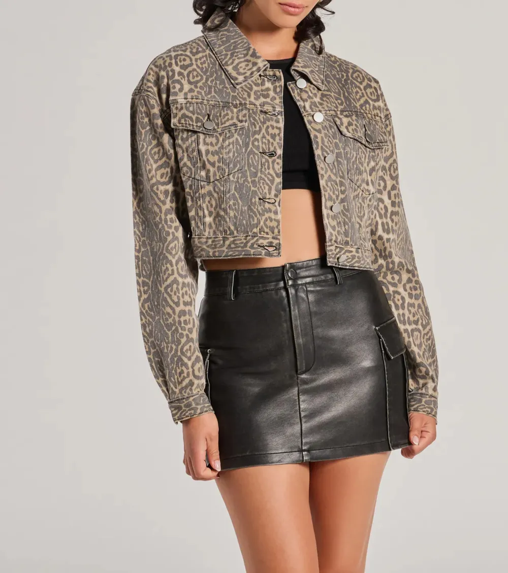 Level Up Leopard Print Denim Trucker Jacket